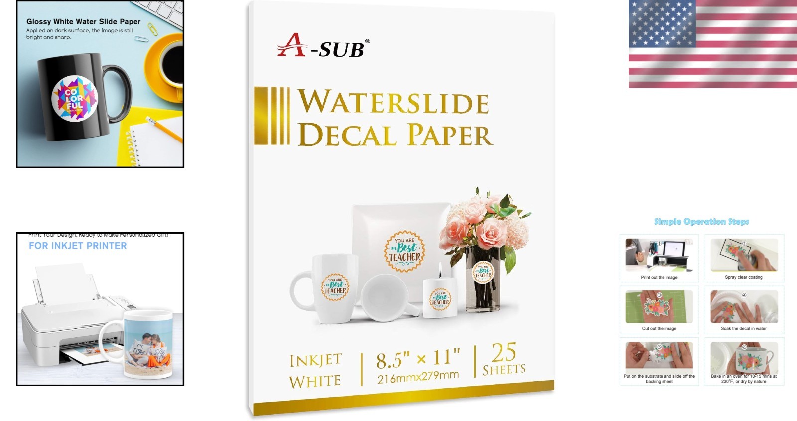 25-Pack White Waterslide Decal Paper 8.5×11 for Inkjet Printers – Vibrant & Easy