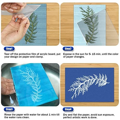 Sun Print Paper Kit 24 Sheets Cyanotype Paper Acrylic Board Solar Activated DIY