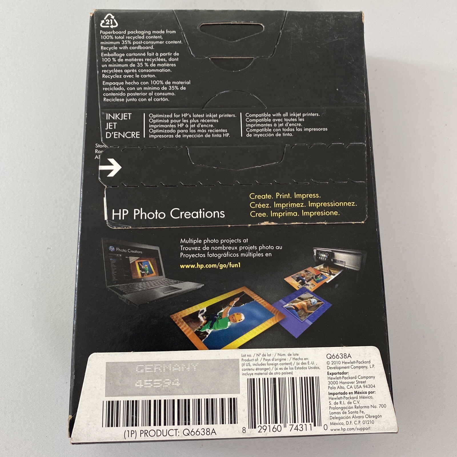 HP Advanced Ink Jet Photo Paper 66 lbs. Glossy 4 x 6 100 Sheets Q6638A NEW