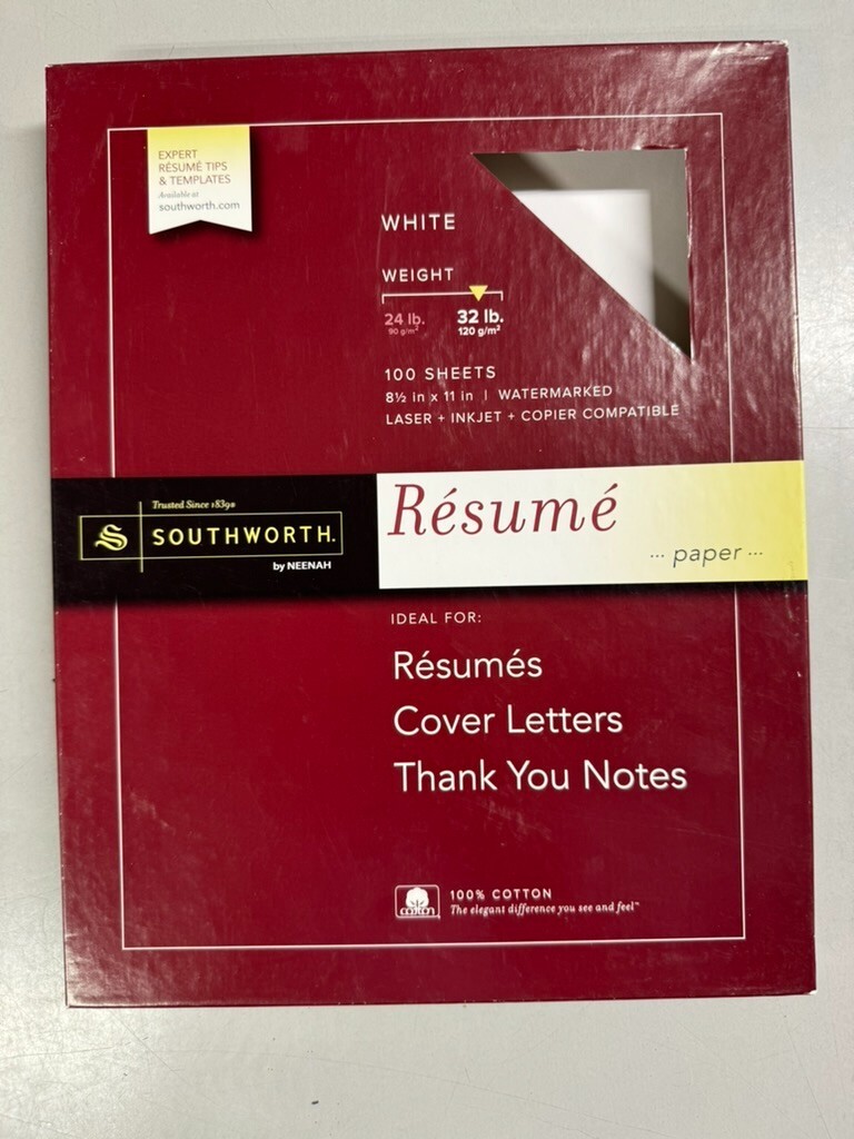 Set of 2 – Southworth Connoisseur Collection Resume Paper White – 48 + 16 Sheets