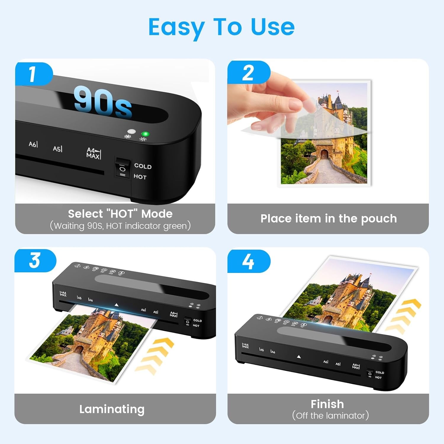 Laminator Machine, A4 Laminators Hot & Cold with 20 Laminating Sheets and