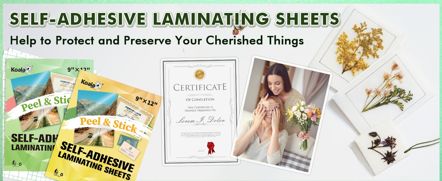 Koala Self Adhesive Laminating Sheets – 9 x 12 Inch Clear Laminate Sheets for
