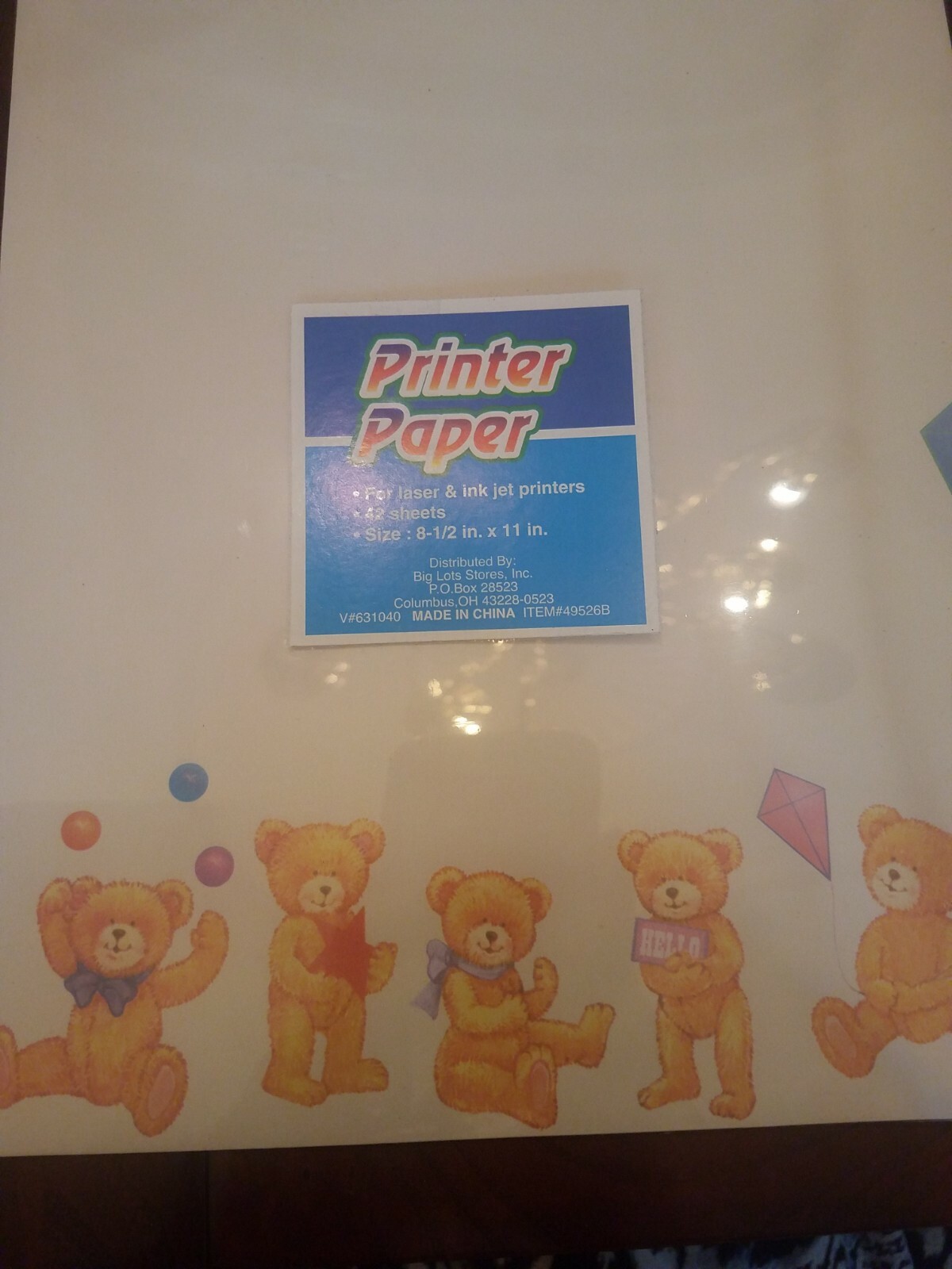 Printer Paper 42 Sheets Teddy Bears 8.5 X 11in.