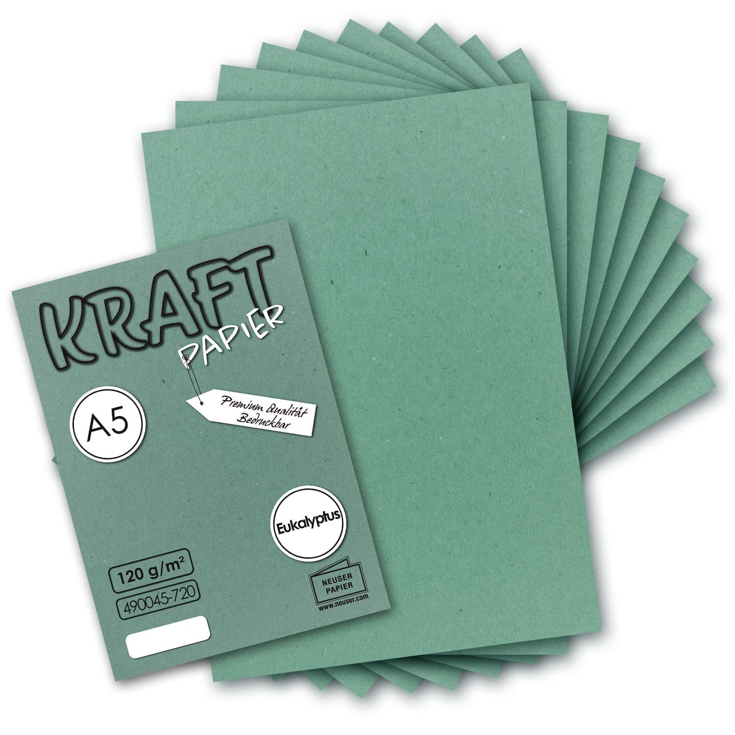 100 Sheets Vintage Kraft Paper in Eucalyptus Green A5 120gsm Eucalyptus Gr…