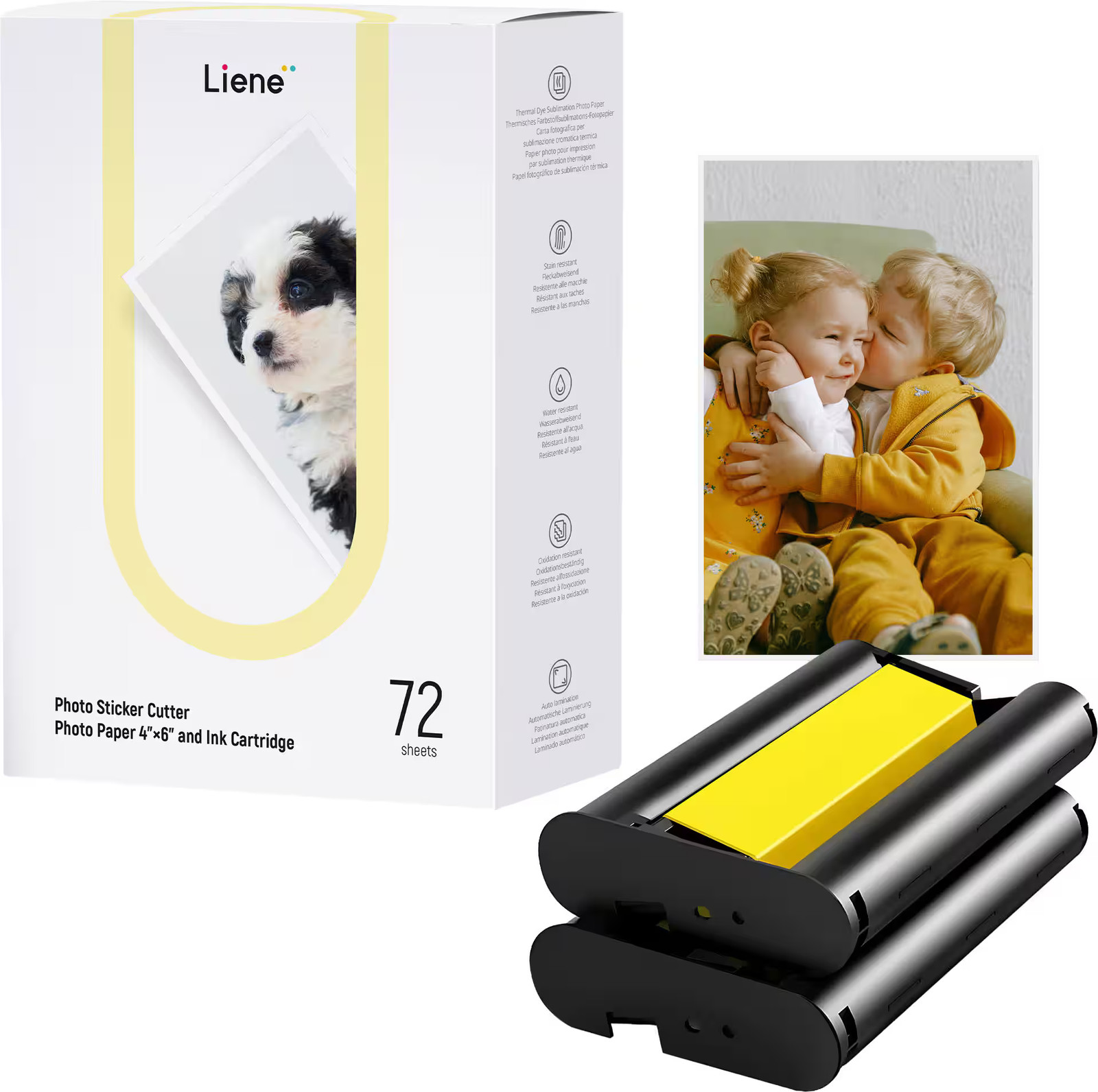 Liene – PixCut Photo Sticker Cutter Photo Paper 4×6″ and Ink Cartridge (72 sh…