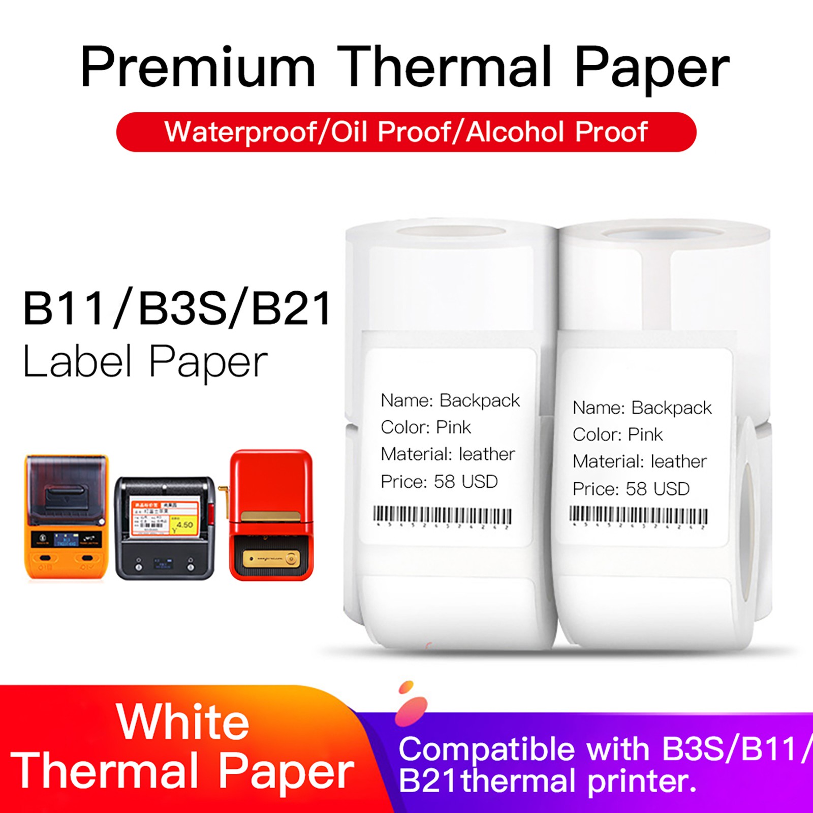 1-Niimbot White Blank Thermal Printing Paper Roll For B21 Label Printer ZVNU