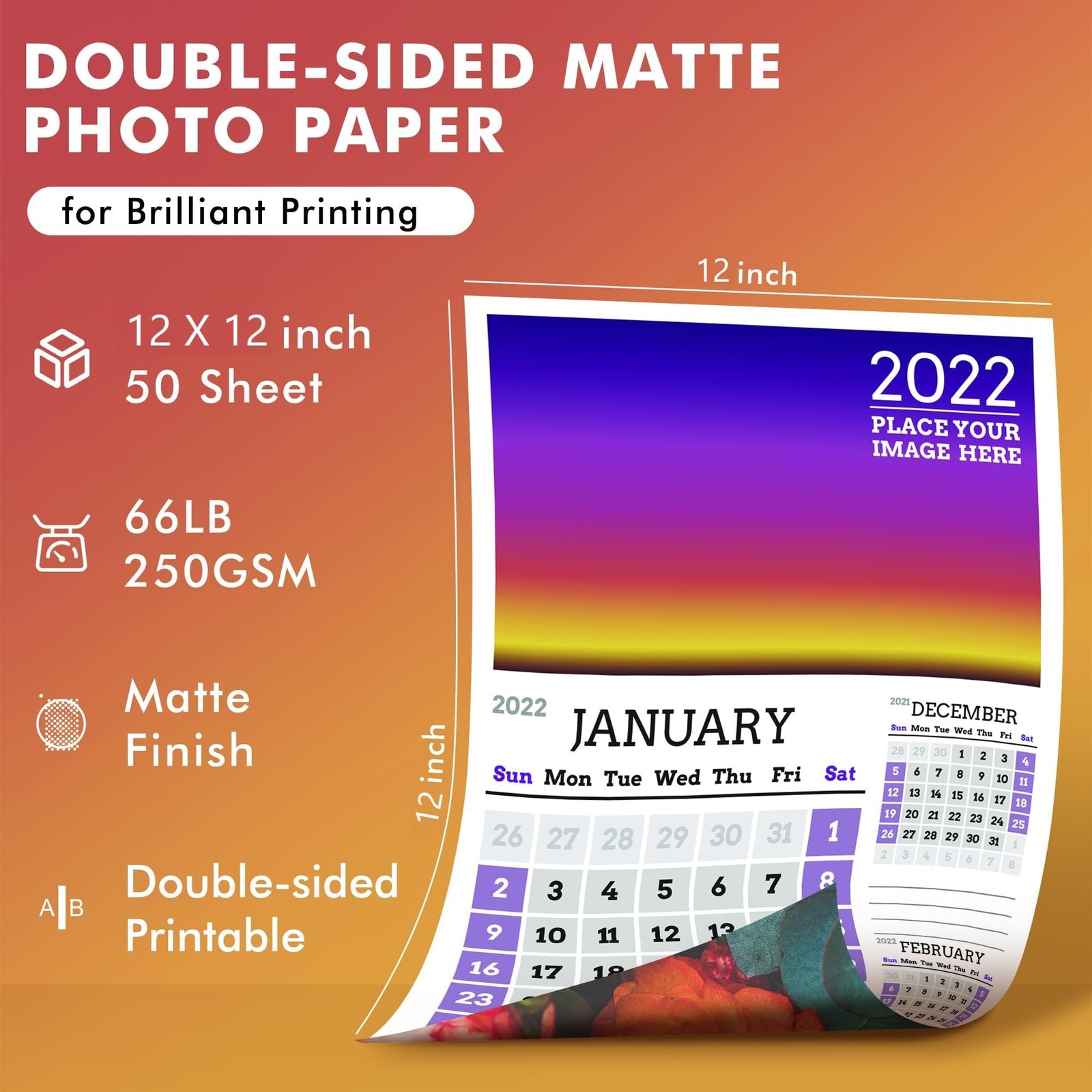 Koala Double Sided Matte Thick Photo Paper 12×12 Inch 50 Sheets 250gsm Inkjet