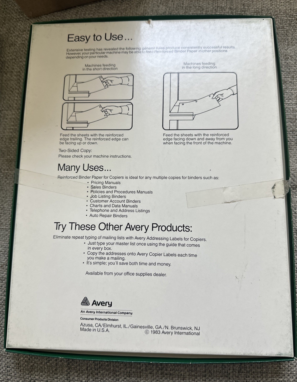 80s Vintage Avery 6701 White Copy Paper Printers 11×8.5 100 sheets Office Work