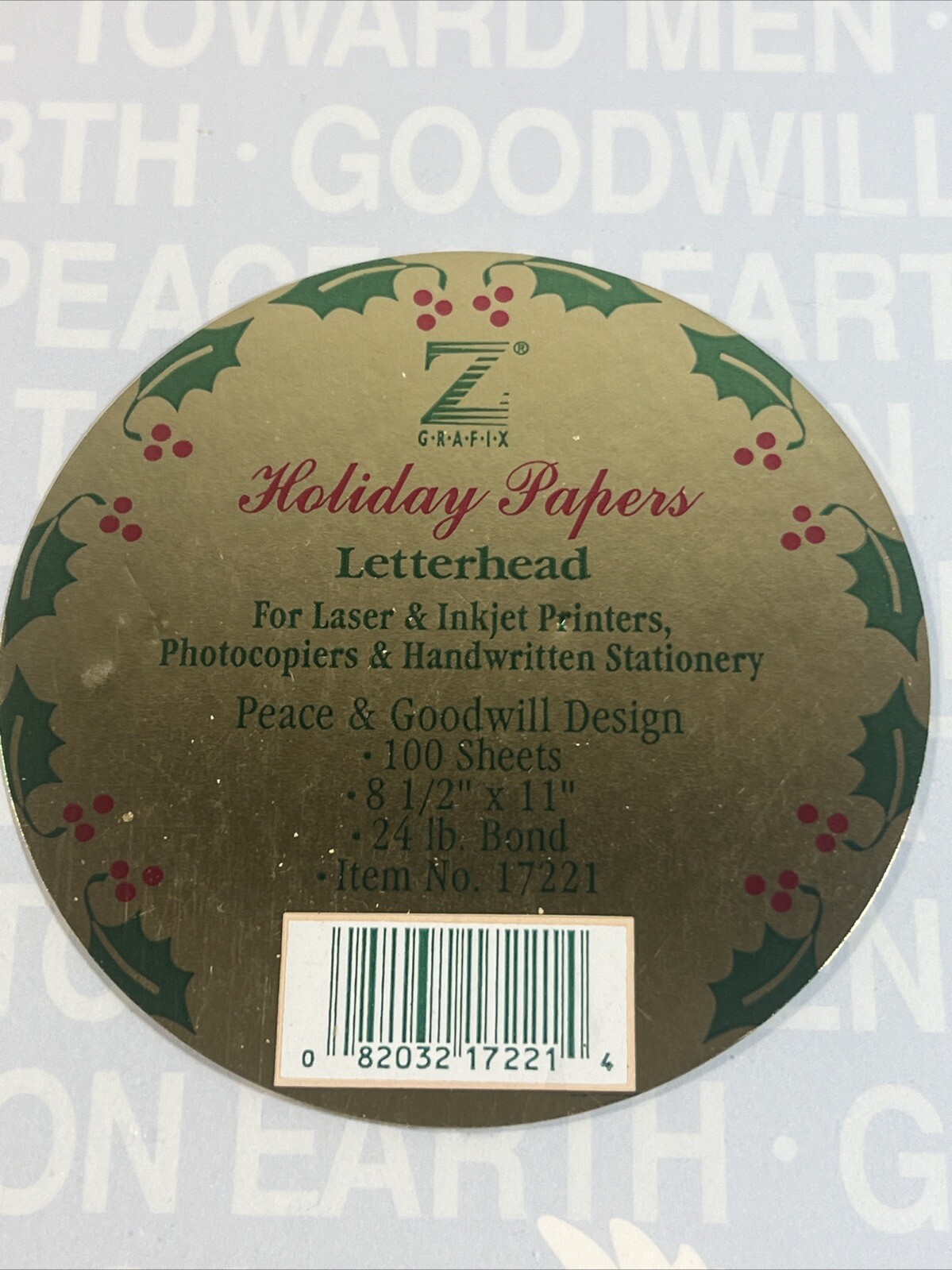 Vintage Z GRAFIX~100 Sheets 8.5″x11″ HOLIDAY PAPERS for LASER & INJET Peace