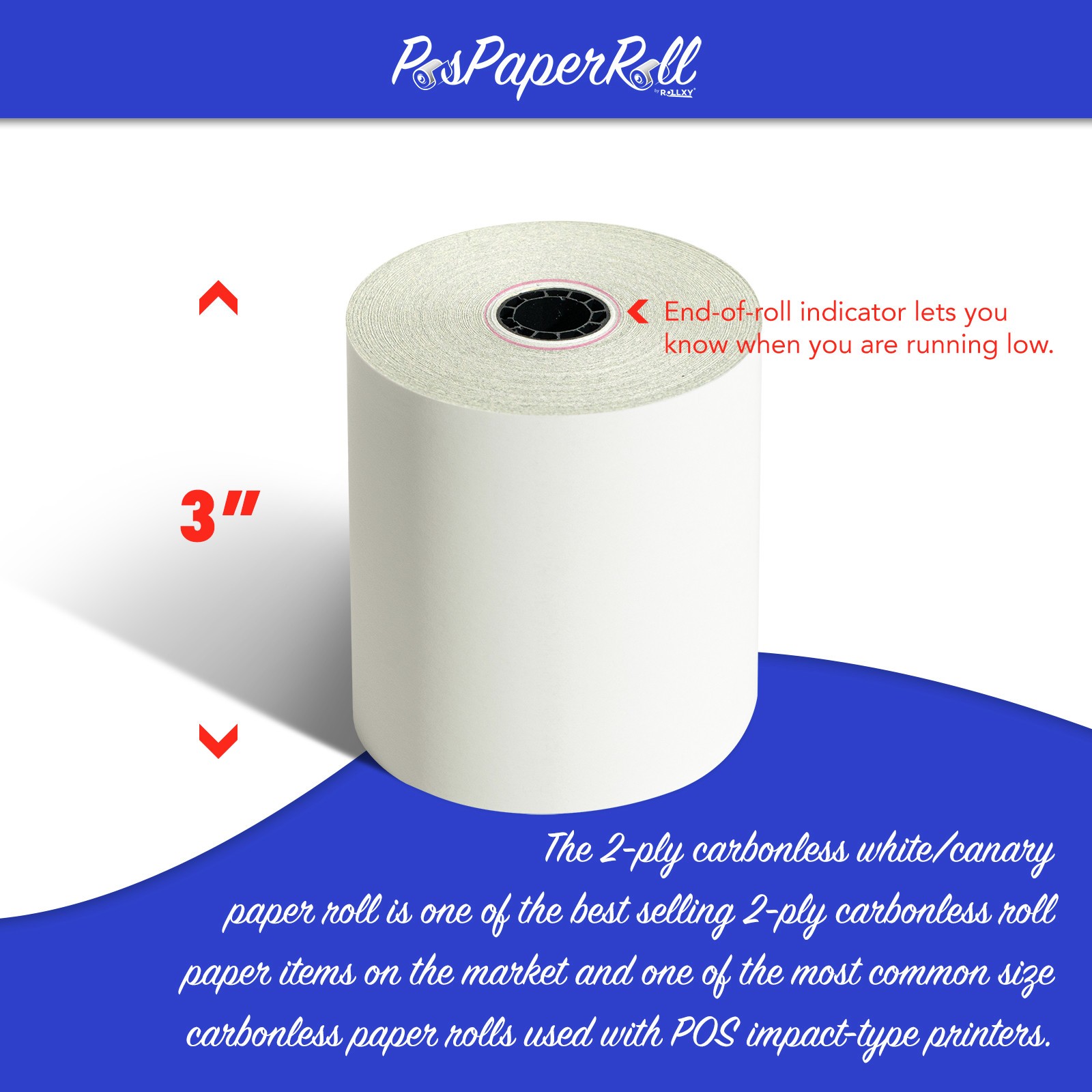 3″ x 95′ 2-ply bond white/canary receipt rolls – 50/CS