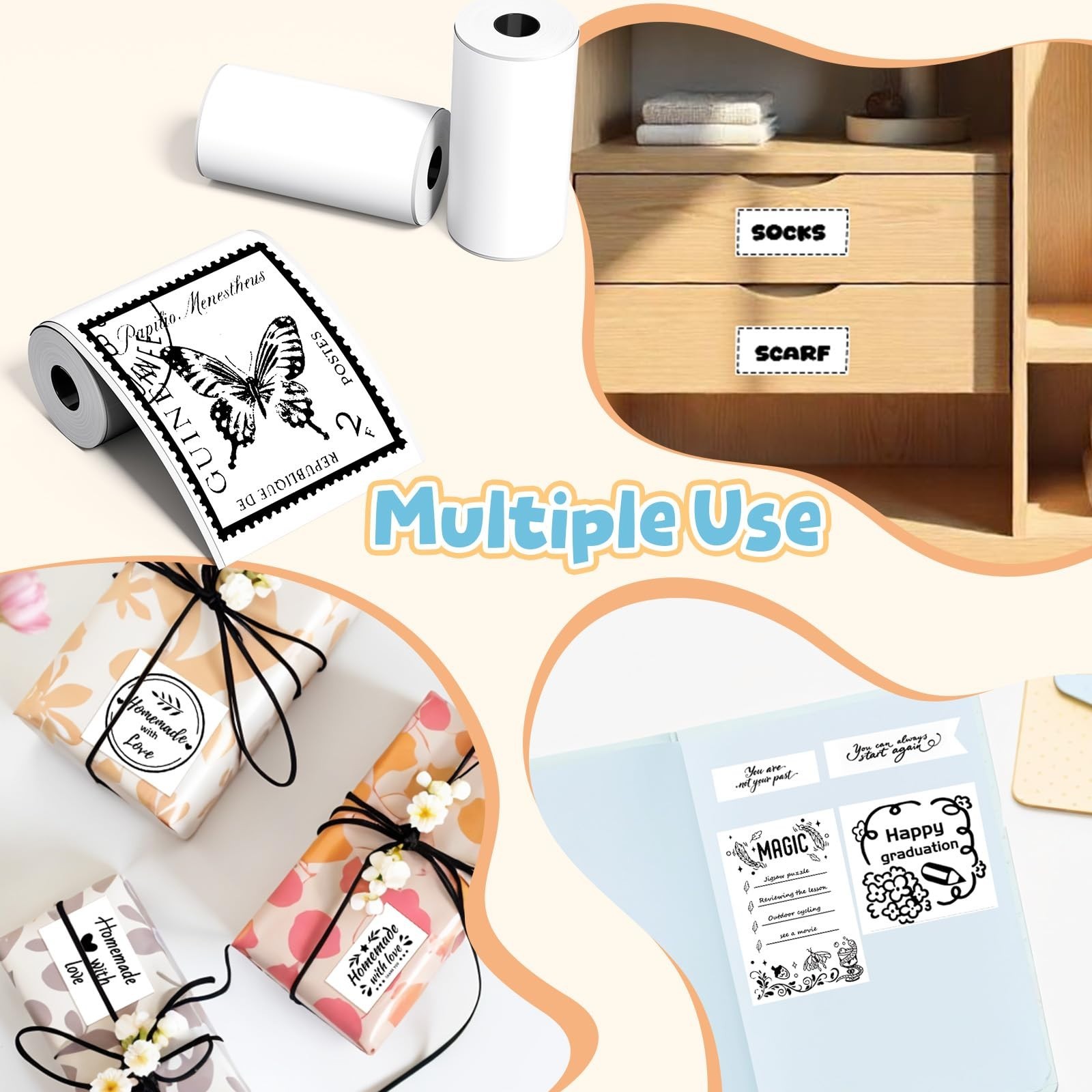 Thermal Sticker Paper for Mini Printers – 3 Rolls, White, 50mm x 3.5m, DIY, Phot