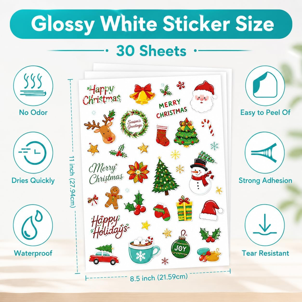 Printable Vinyl Sticker Paper for Inkjet Printer, 30 Sheets Glossy