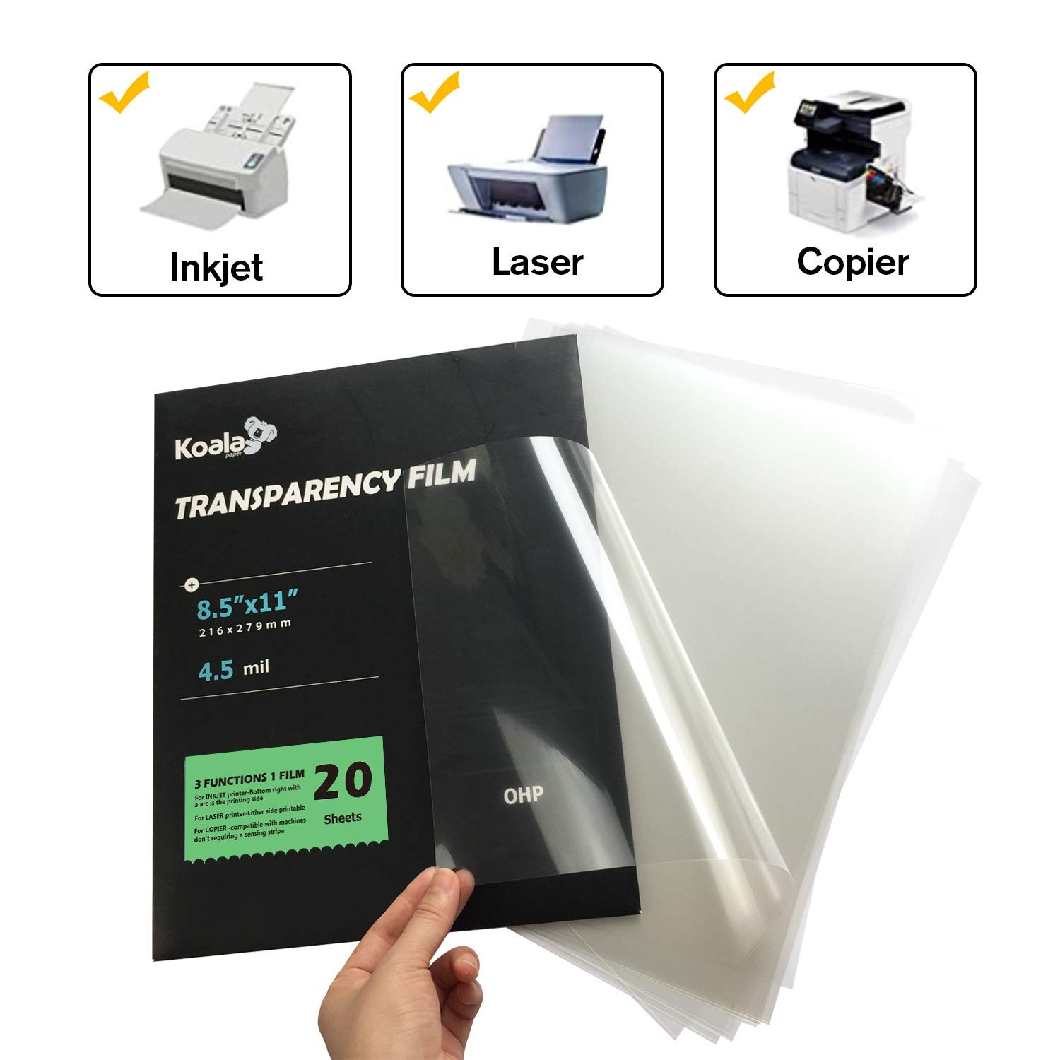 Transparency Film for Inkjet/Laser Jet Printers – 8.5 x 11 Inch 20 Sheets Pri…
