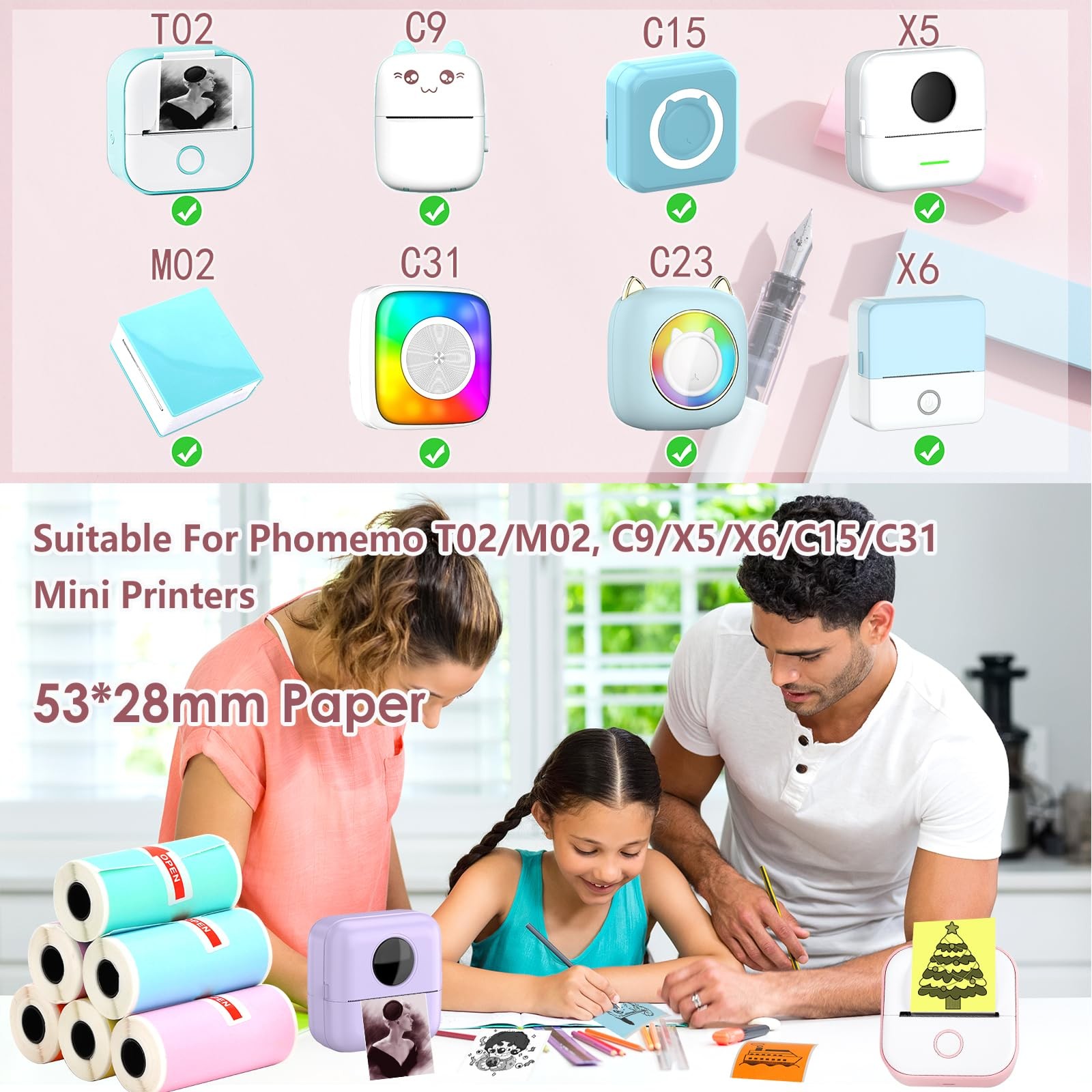 SZMILAIDUO 6 Rolls Colored Thermal Sticker Paper for Phomemo T02/M02/M02S PRO…