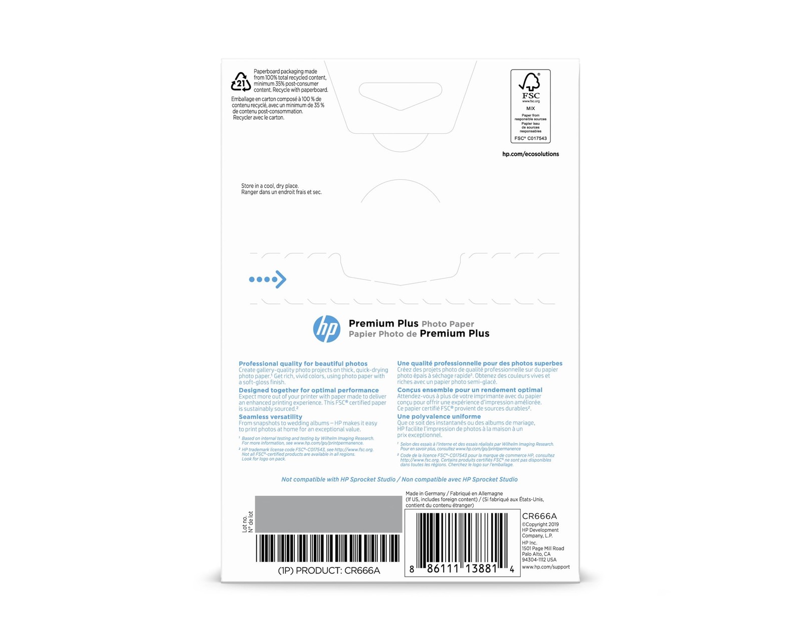 HP Premium Plus Photo Paper, Satin, 4×6 in, 100 sheets (CR666A) 4 x 6