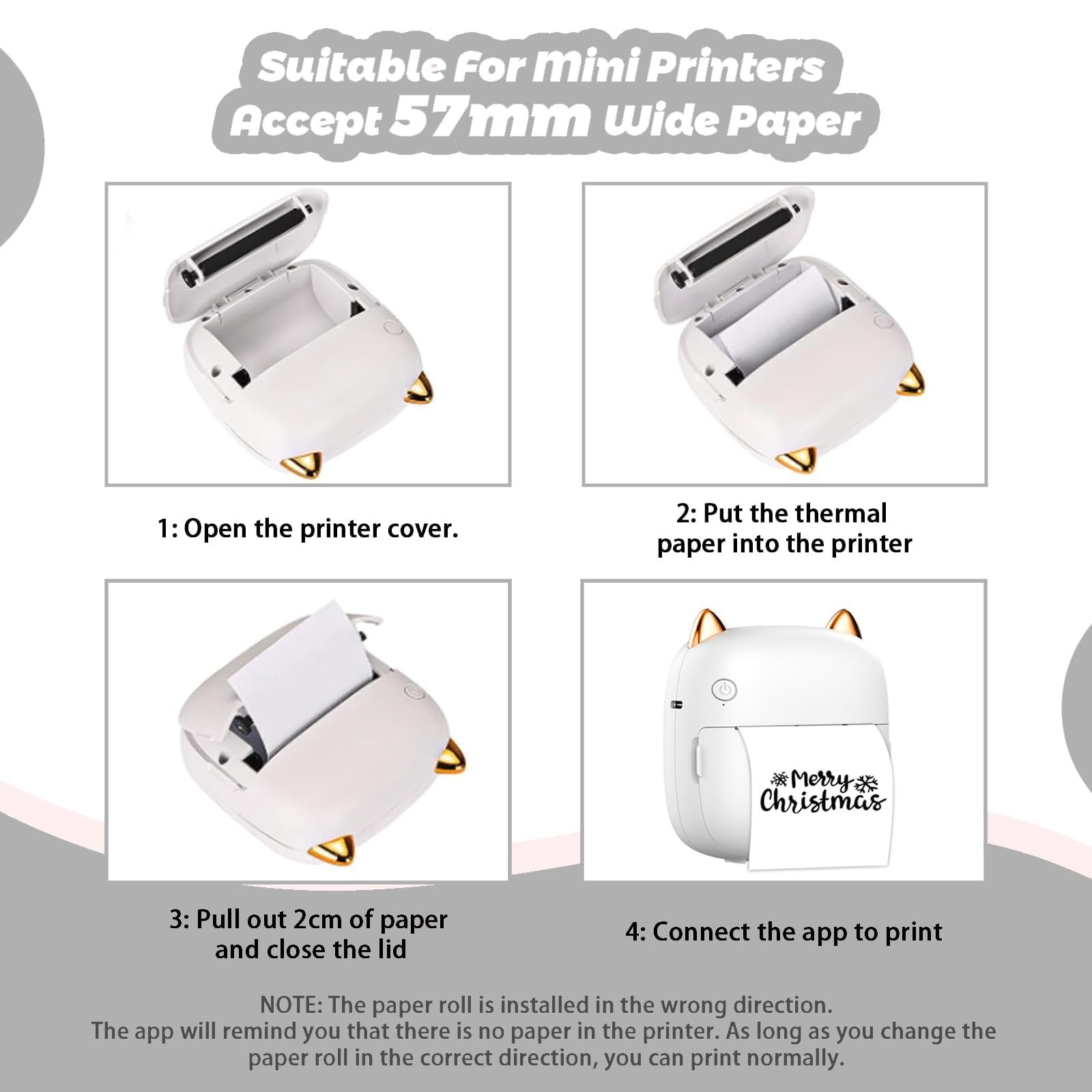 Mini Thermal Sticker Paper 10 Rolls, Pocket Printer Refill, 57x25mm, White