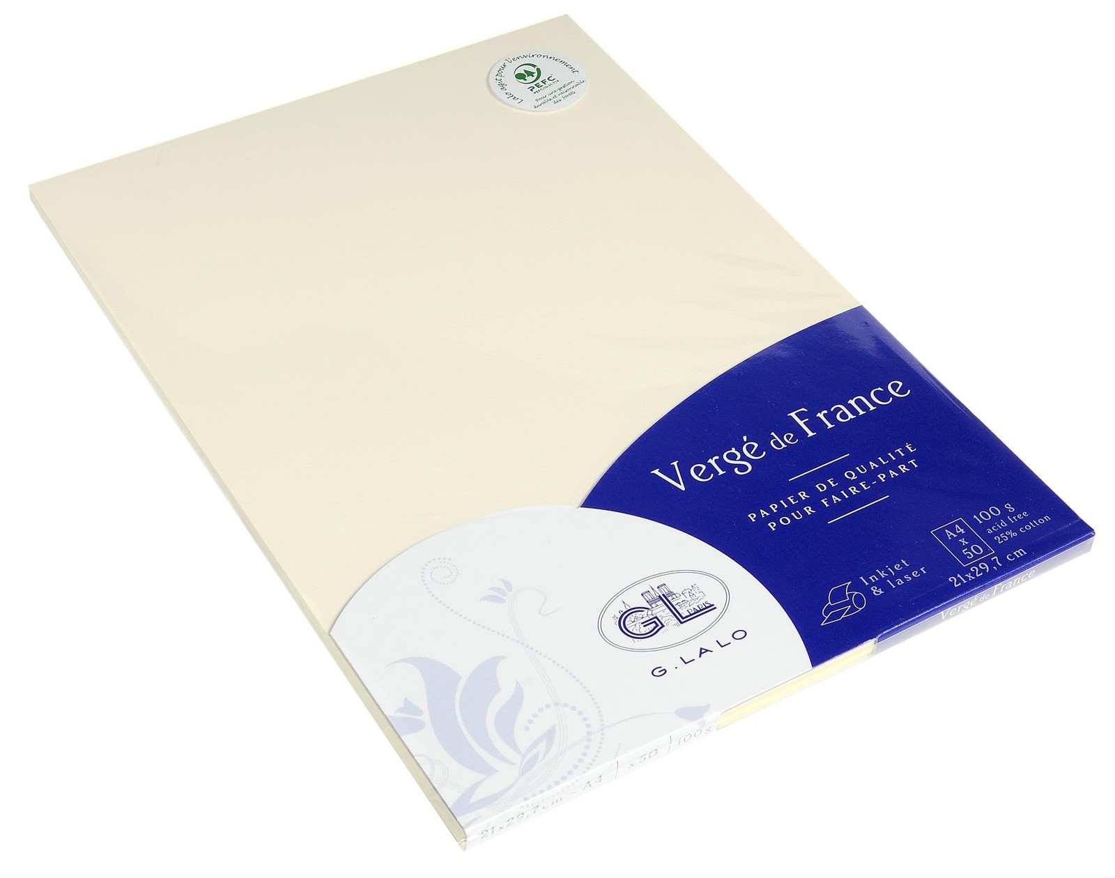 Lalo 47216L Paper “Vergé de France”, A4, 50 Sheets Ivory