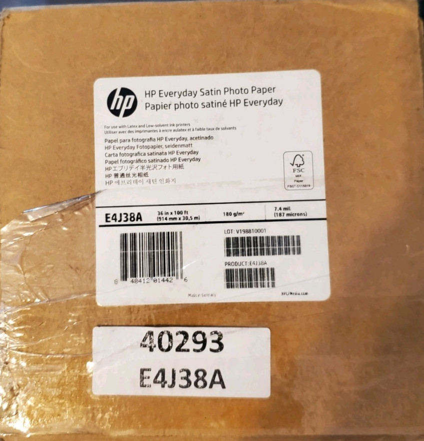 HP Professional Satin Photo Paper – White – 36 Inches x 100 Feet Roll E4J38A