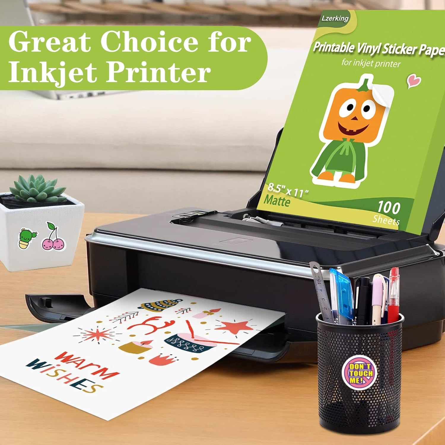 Lzerking Printable Vinyl Sticker Paper for Inkjet Printer 100 Sheets Matte White