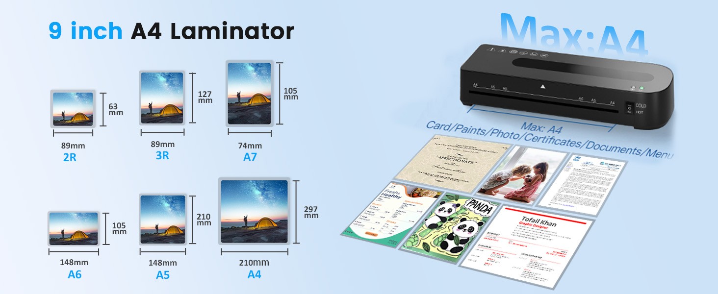 Laminator Machine, A4 Laminators Hot & Cold with 20 Laminating Sheets and