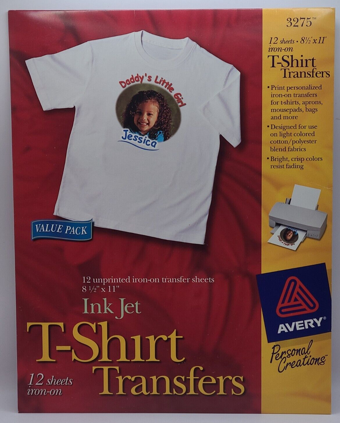 Avery Light Fabric Transfers for Inkjet Printers 8 1/2 x 11 White 12/Pack 3275