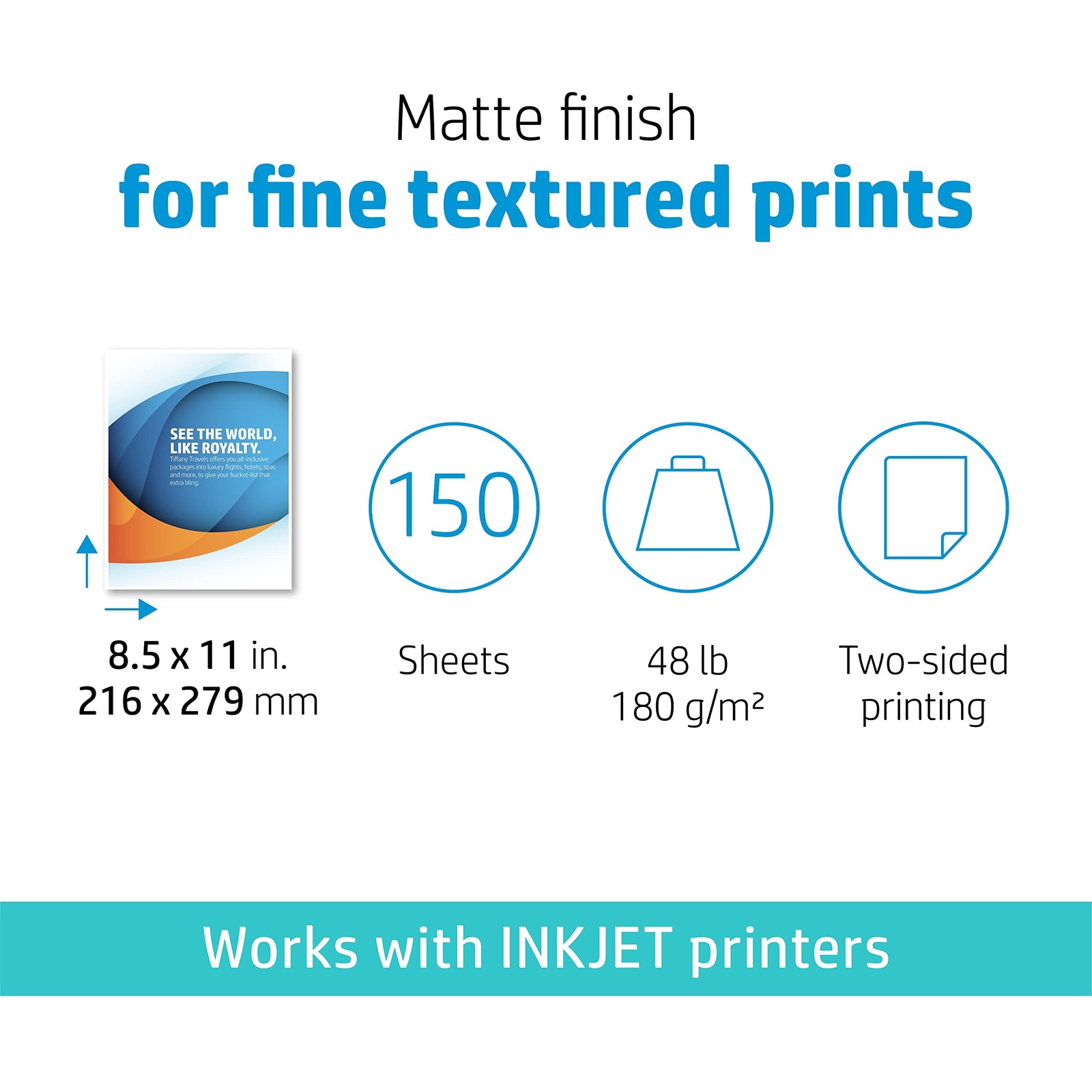 HP Brochure Inkjet Paper, 8.5×11, Matte, 150 Sheets, 180 Gram CH016A