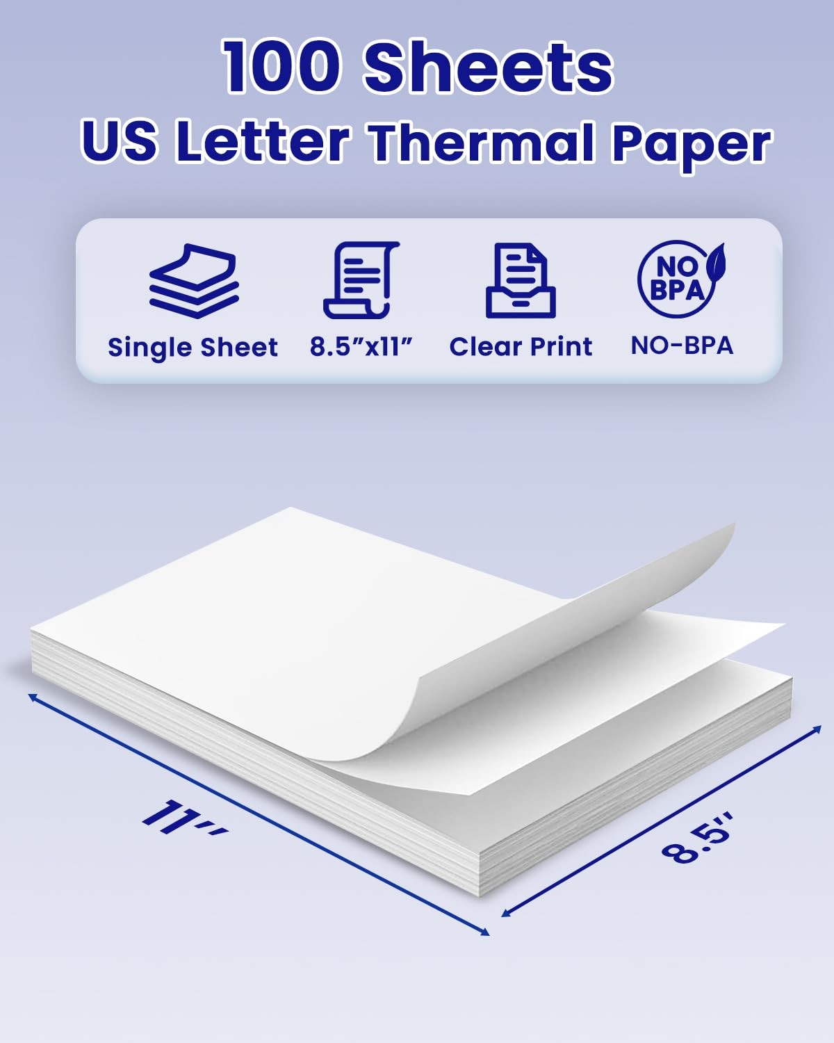 Thermal Printer Paper US Letter Size, 100 8.5″ x 11″ white