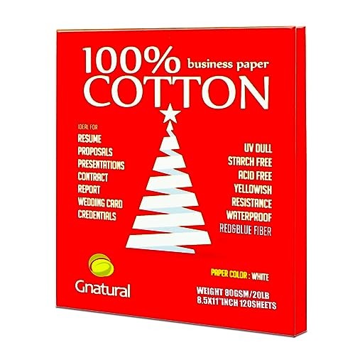 100% Cotton, 8.5 x 11 Inch, 20lb/80GSM,with Red & Blue 80 GSM 120 Sheets