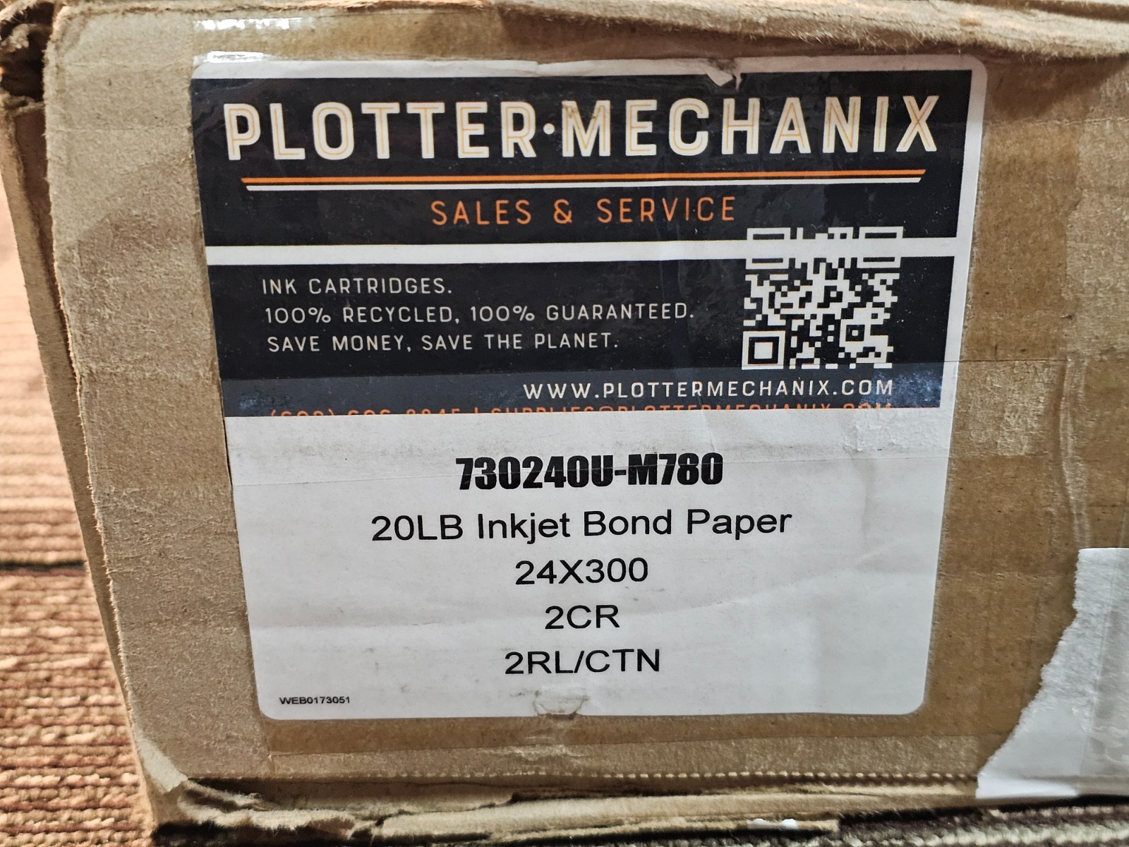 (QTY 2) Plotter Mechanix 24″ x 300′ 20lb Bond Inkjet Plotter Paper 730240U-M780