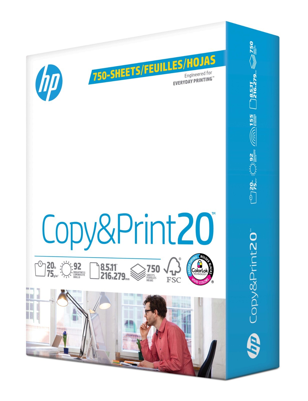 HP Office20 Printer Paper White Copy Print Letter Size 8.5″x11″ Paper-750 Sheets