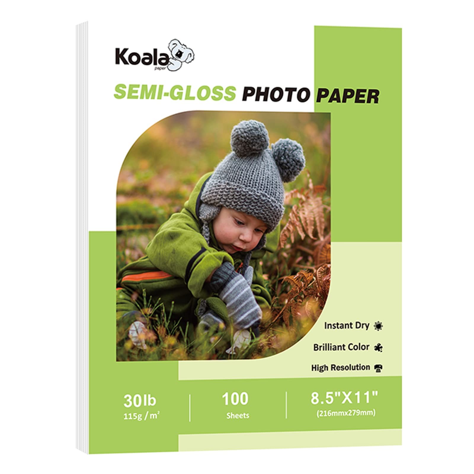 Koala Inkjet Thin SemiGlossy Photo Paper Dye Ink 30 LB 8.5×11 Inch 100 Sheets