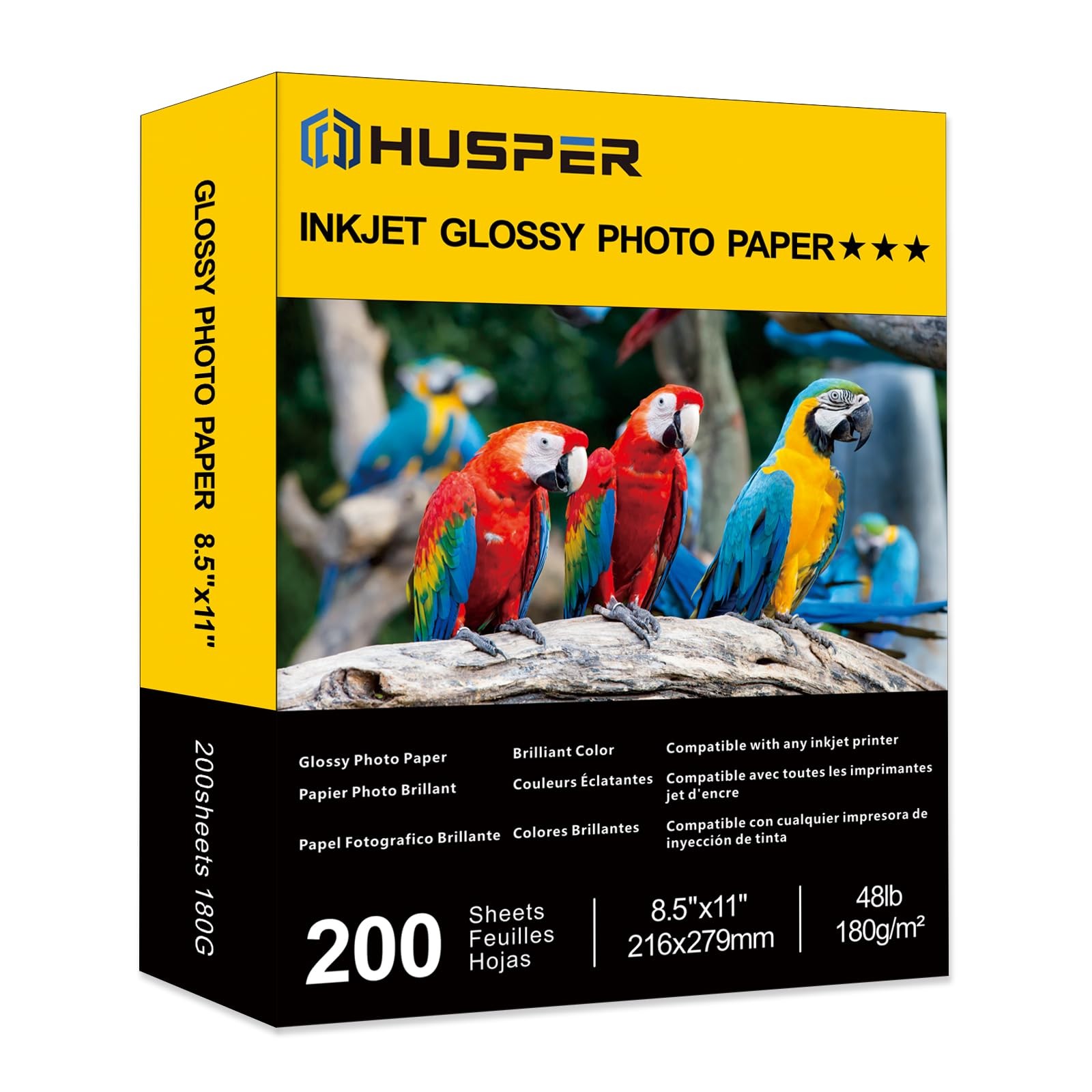 200 Sheets Glossy Inkjet Photo Paper 8.5×11 Inch 48lb 180GSM Instant Dry Dye