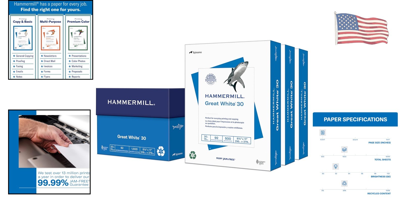 Great White 30% Recycled Printer Paper 8.5×11 – 1,500 Sheets – 92 Brightness
