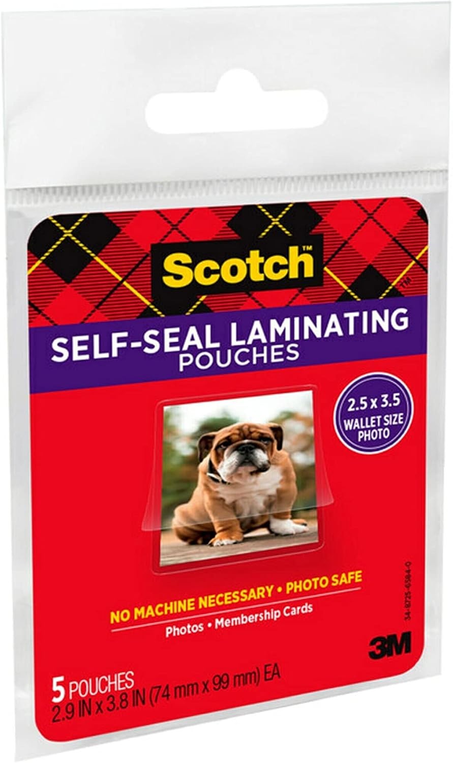 Self-Sealing Laminating Pouches, Glossy Finish, Wallet Photo Size 2 1/2 in x 3