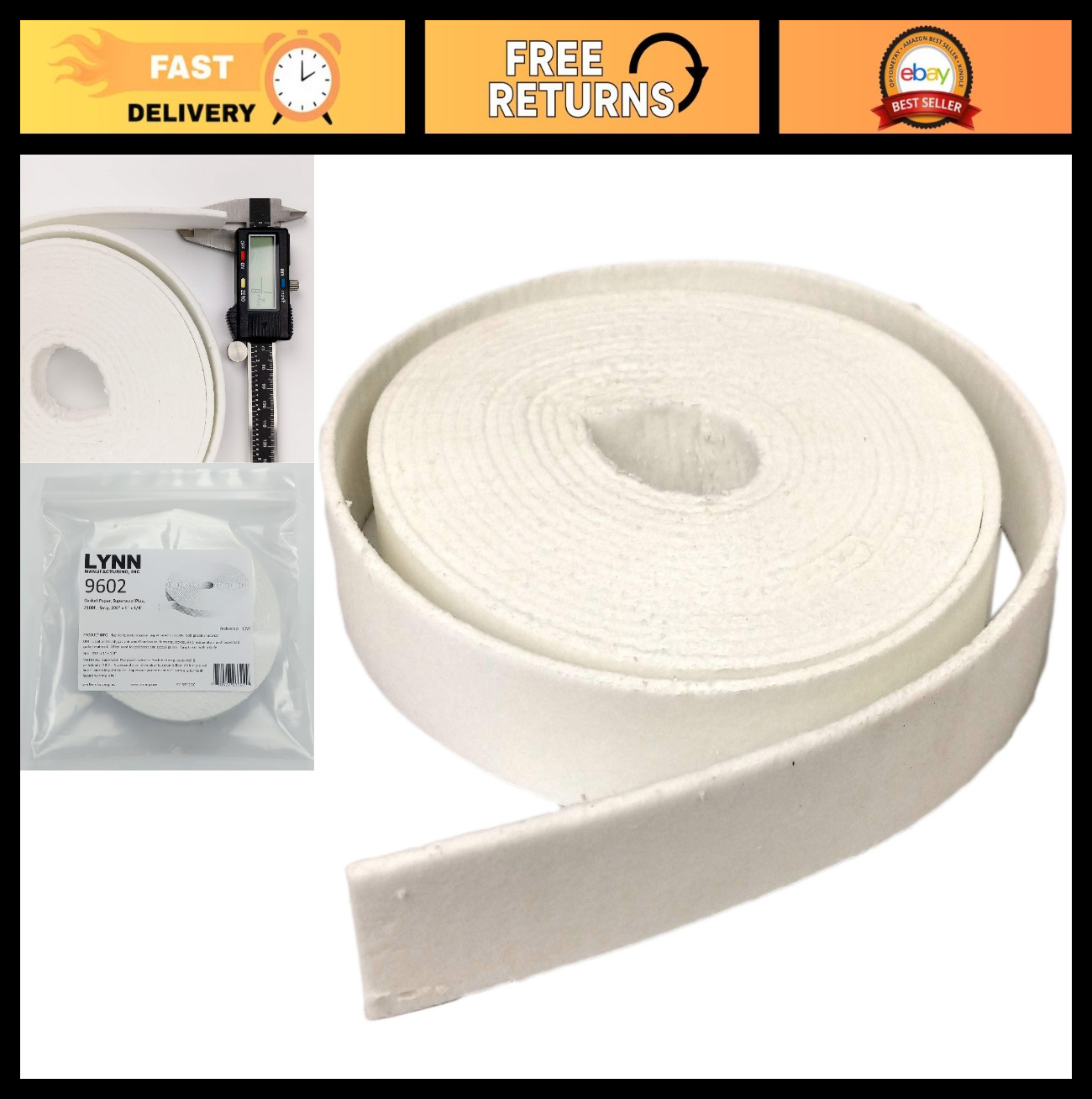 High-Temperature Ceramic Fiber Paper, 2100F, 1″x1/8″x200″, Gasketing for Boiler,