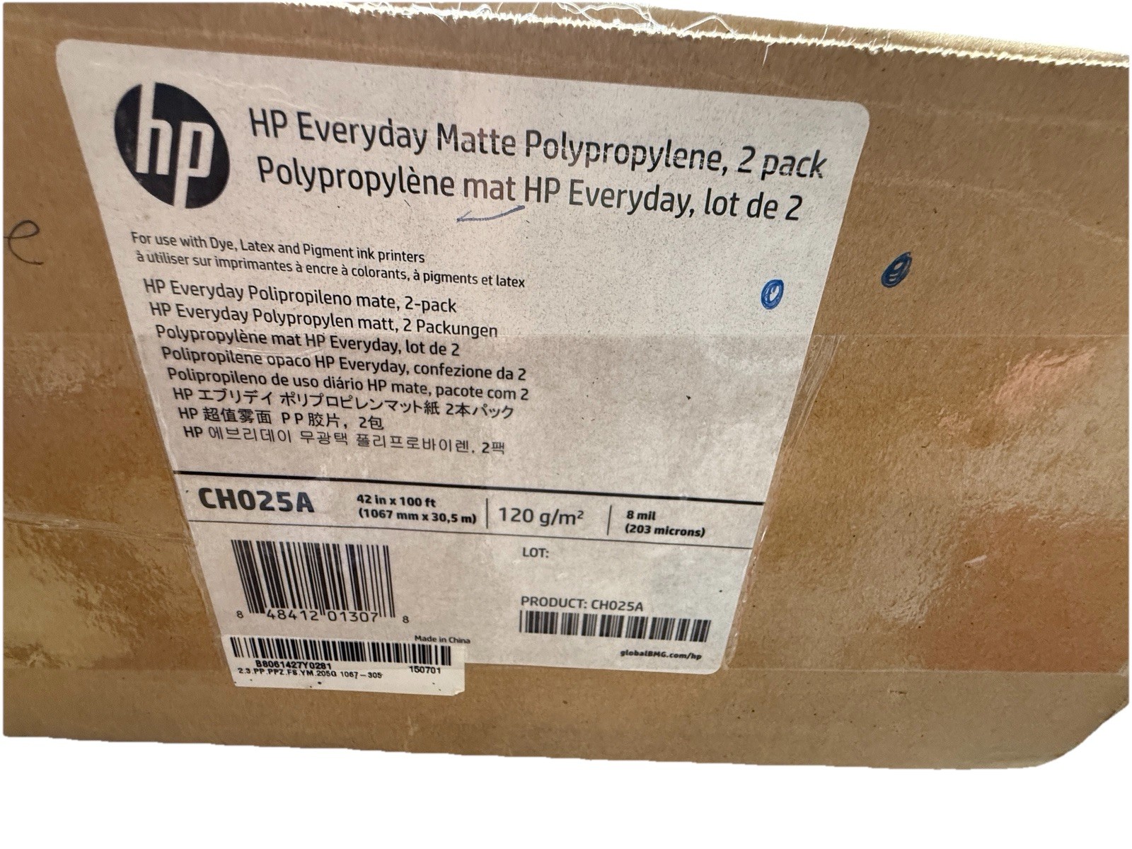 HP CH025A Everyday 42″ x 100′ Matte Polypropylene Roll Film – White (2/CT) New