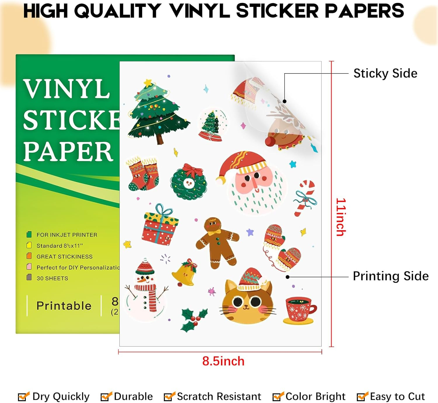 30 Sheets Printable Clear Sticker Paper for Inkjet Printer, Premium Vinyl Transp
