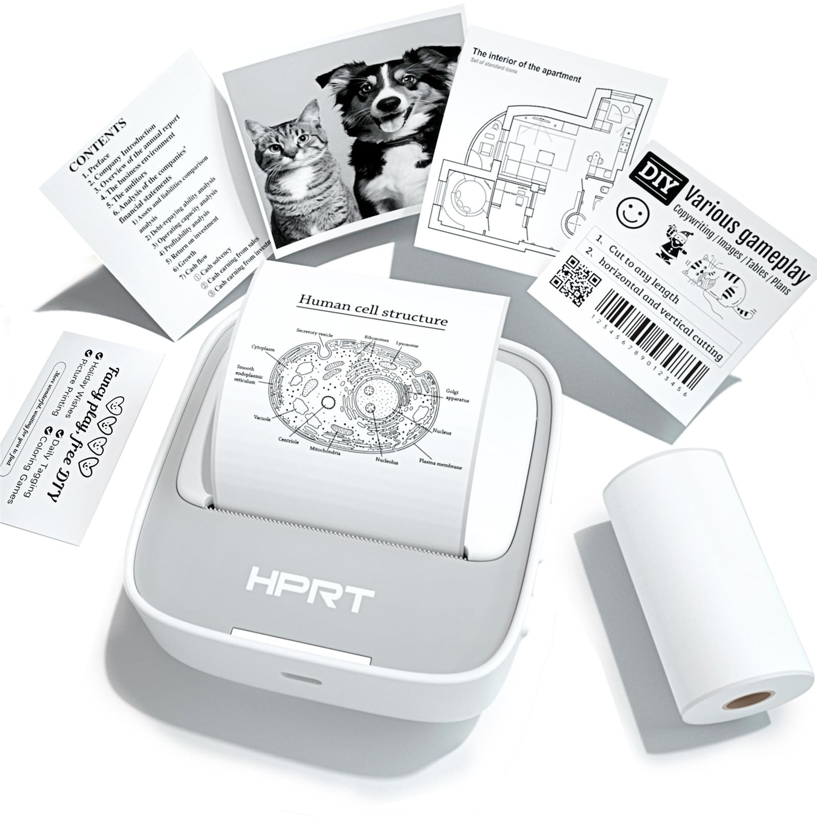 HPRT Mini Printer Sticker Maker with 1 Rolls Paper, Bluetooth White-grey