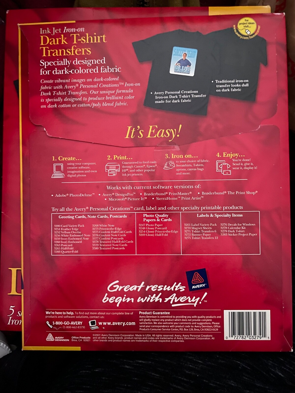 Avery 3279 Dark Fabric T-Shirt Transfers 8 1/2 x 11, set of (2) 5 packs NEW