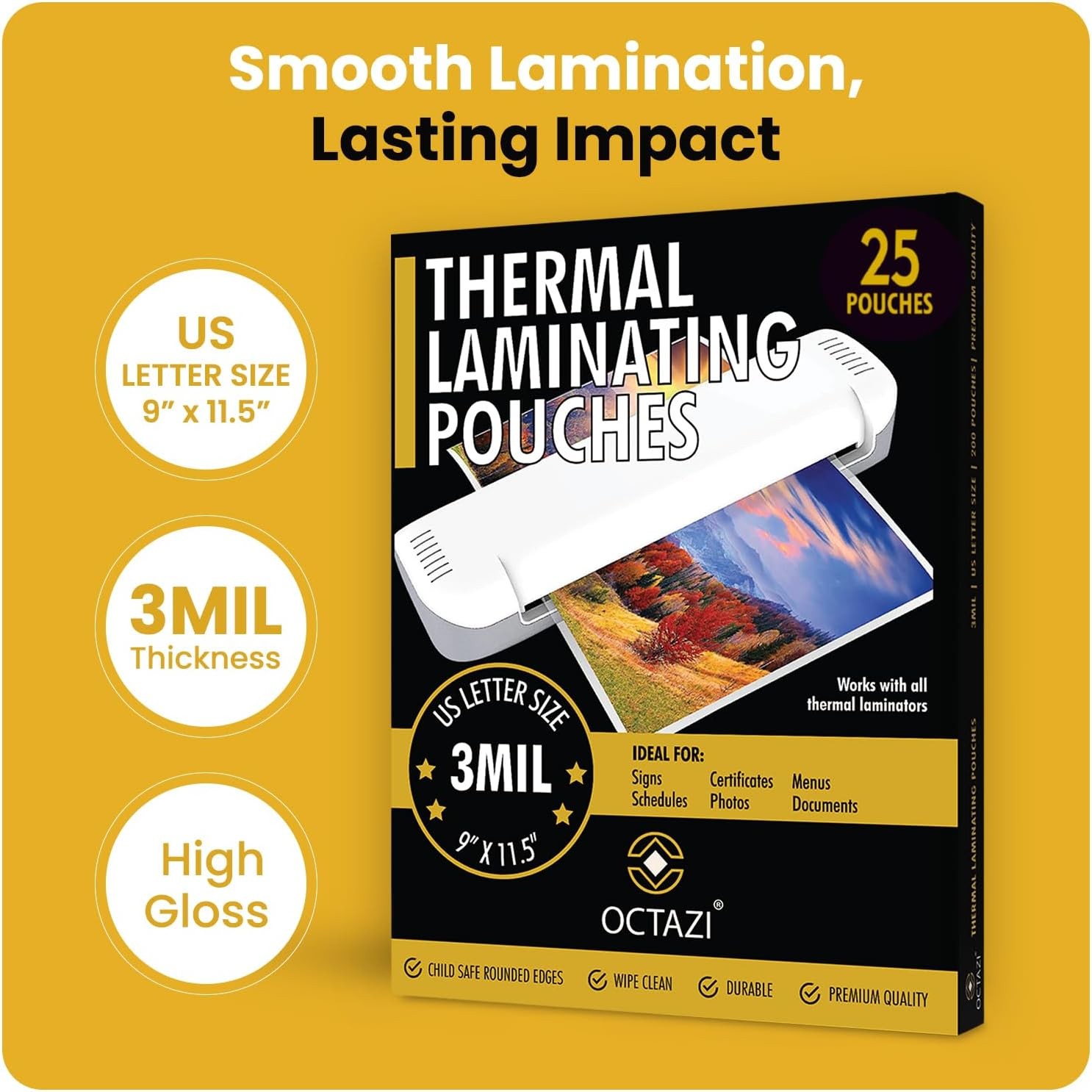 Thermal Laminating Sheets 3 Mil – Holds 8.5 x 11 Inch Documents, 9 x 11.5 Inch,