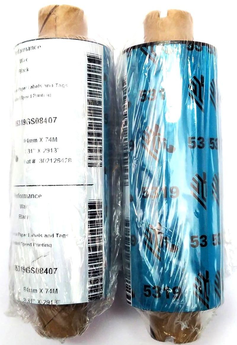 Zebra 3.3″ x 2913″ Performance Wax Ribbons 5319 05319GS08407 Genuine – 2 Rolls