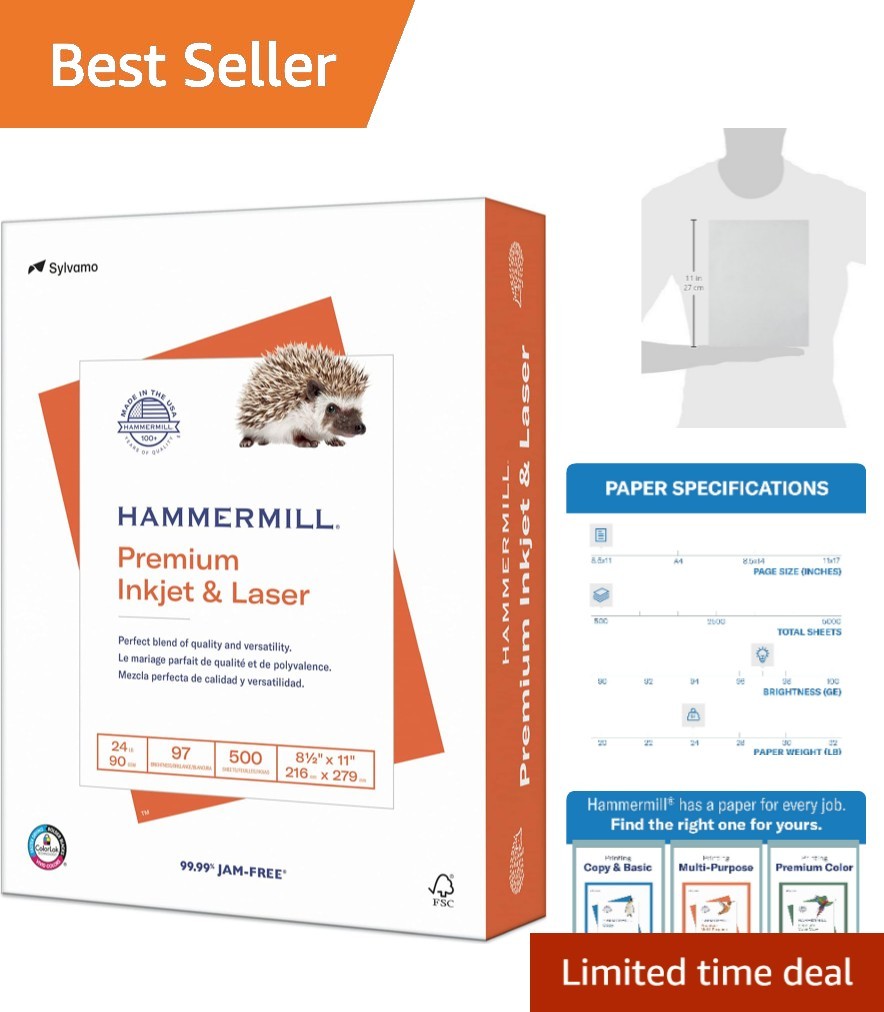 24Lb Inkjet & Laser Printer Paper – 8.5×11 Inches, 500 Sheets, 97 Bright
