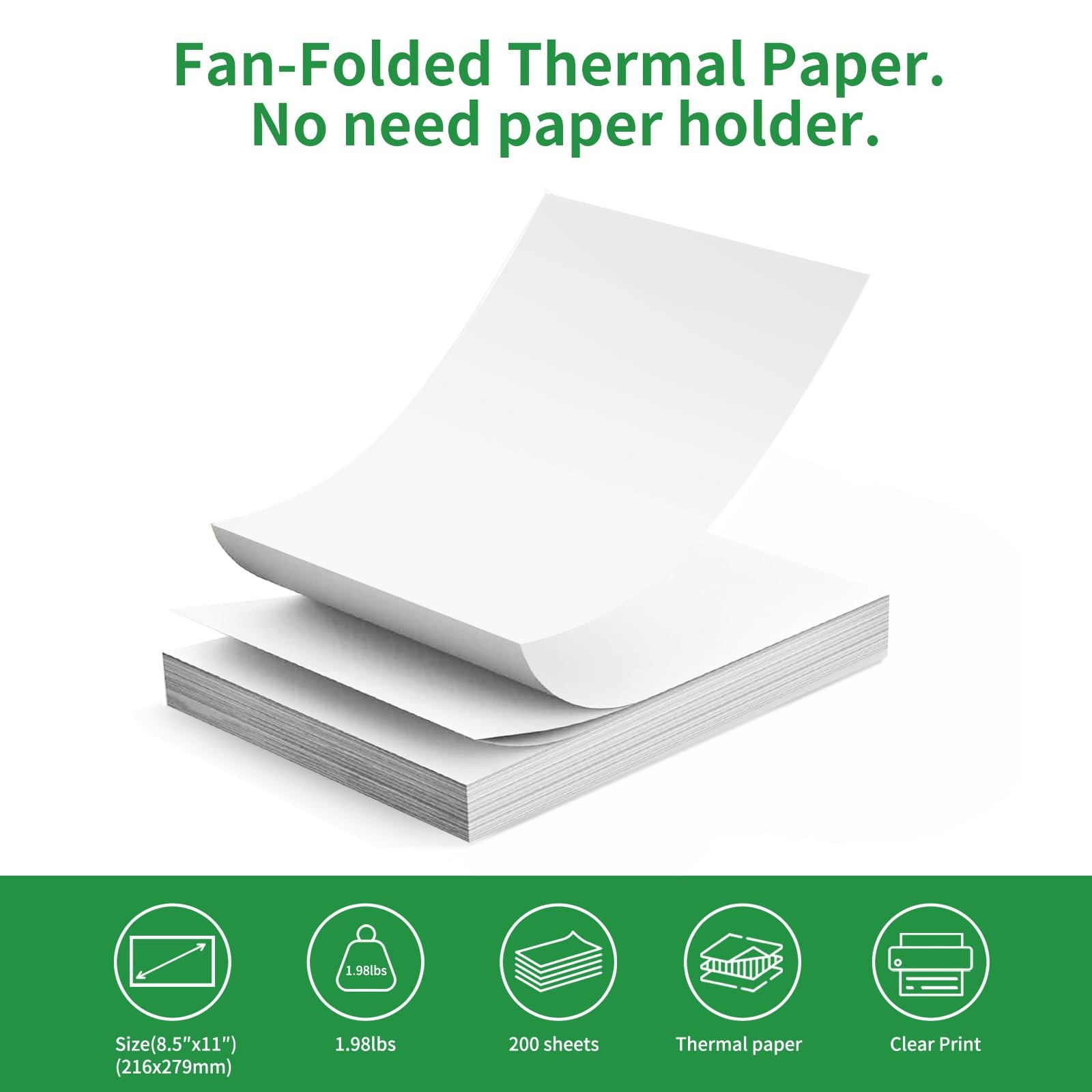 Gloryang Thermal Printer Paper 8.5 x 11 Inch US Letter 200 Sheets, Fan-fold