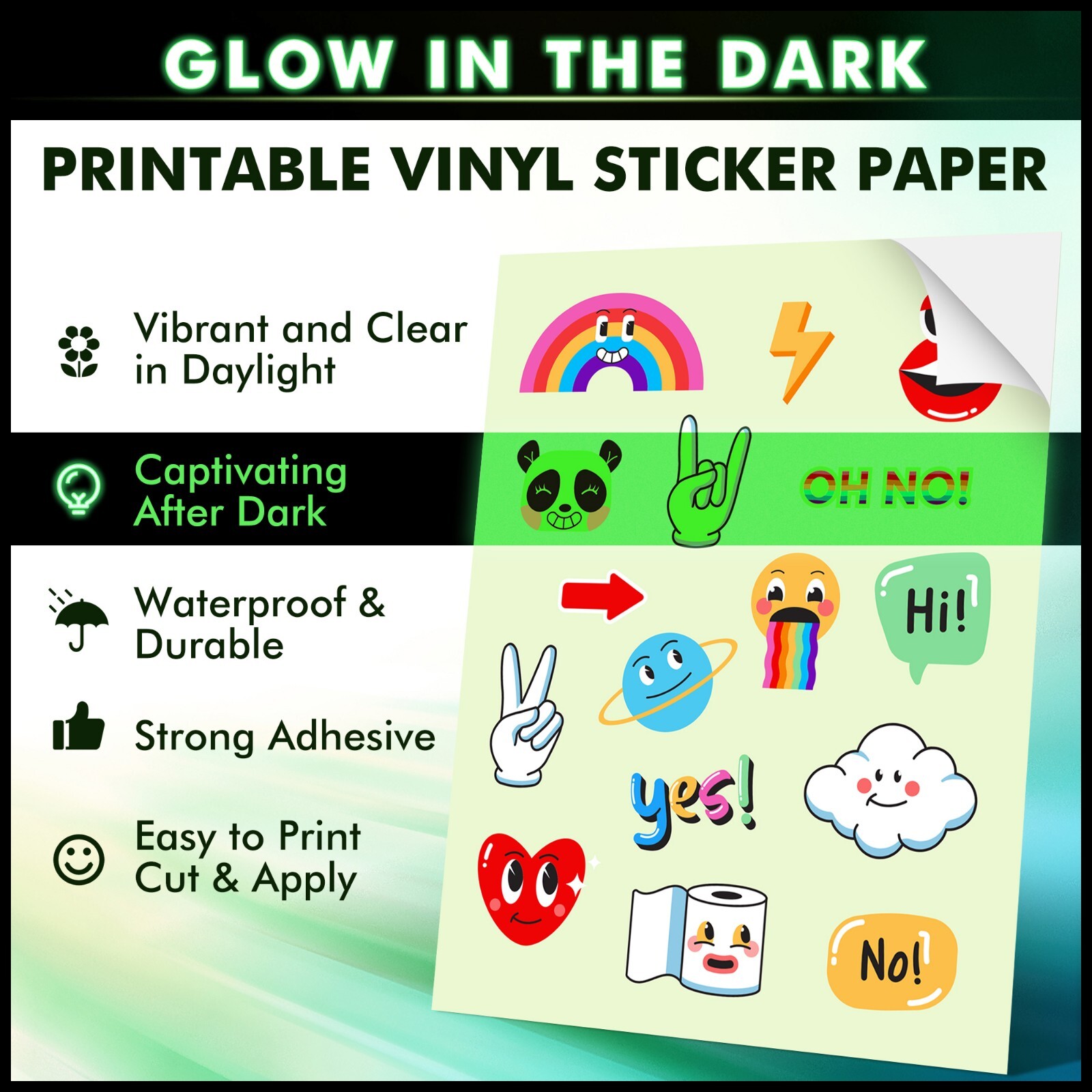 A-SUB Glow In The Dark Vinyl Sticker Paper for Inkjet Printers Waterproof 8.5×11