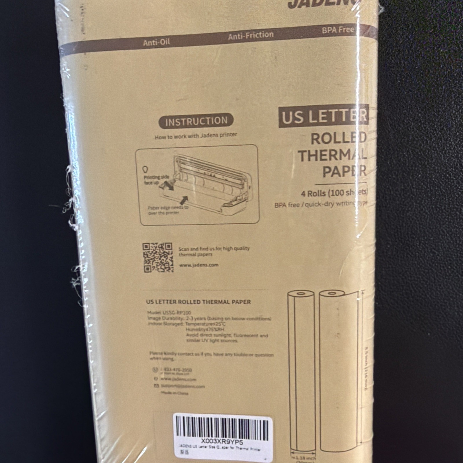JADENS US Letter Size Quick-Dry Thermal Printer Paper 4 Rolls, Quick-dry