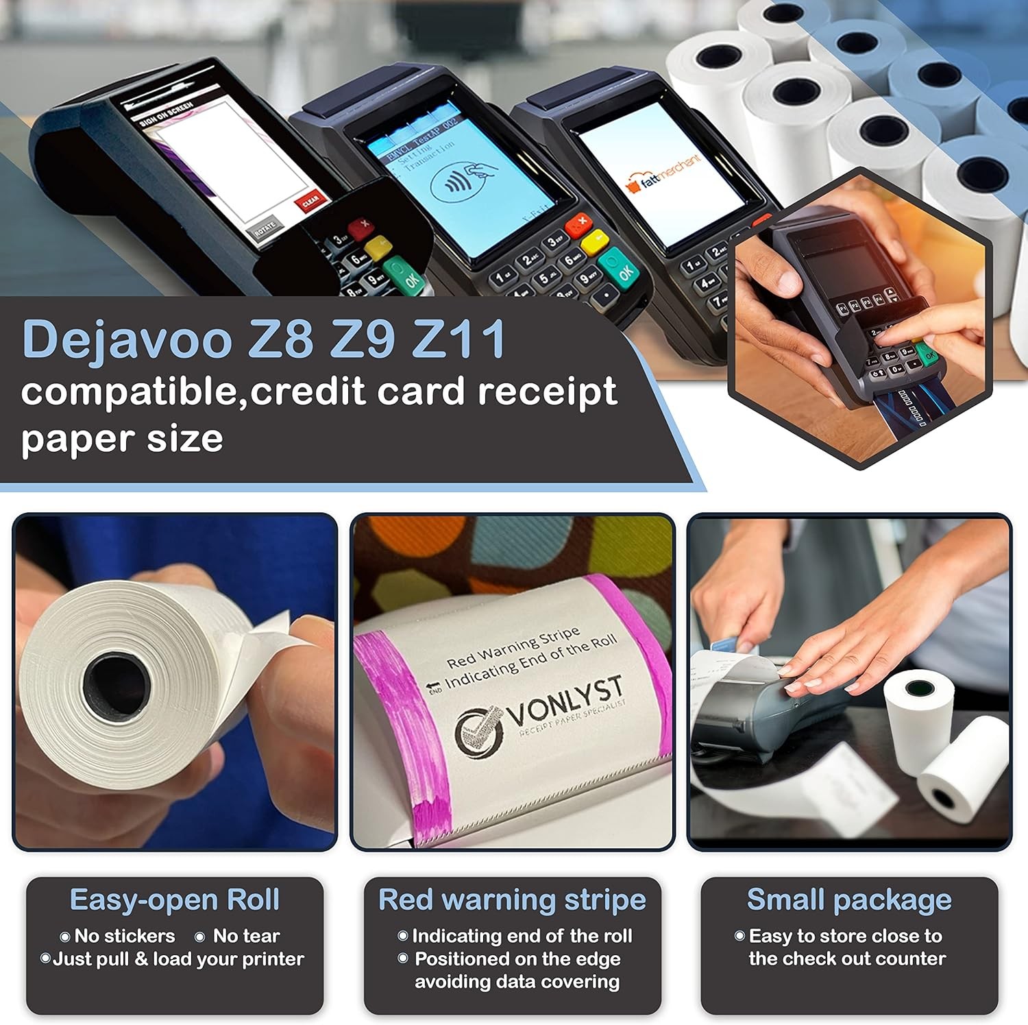 Credit Card Machine Paper Roll for Dejavoo Z8 Z9 Z11 (10 10 rolls, White