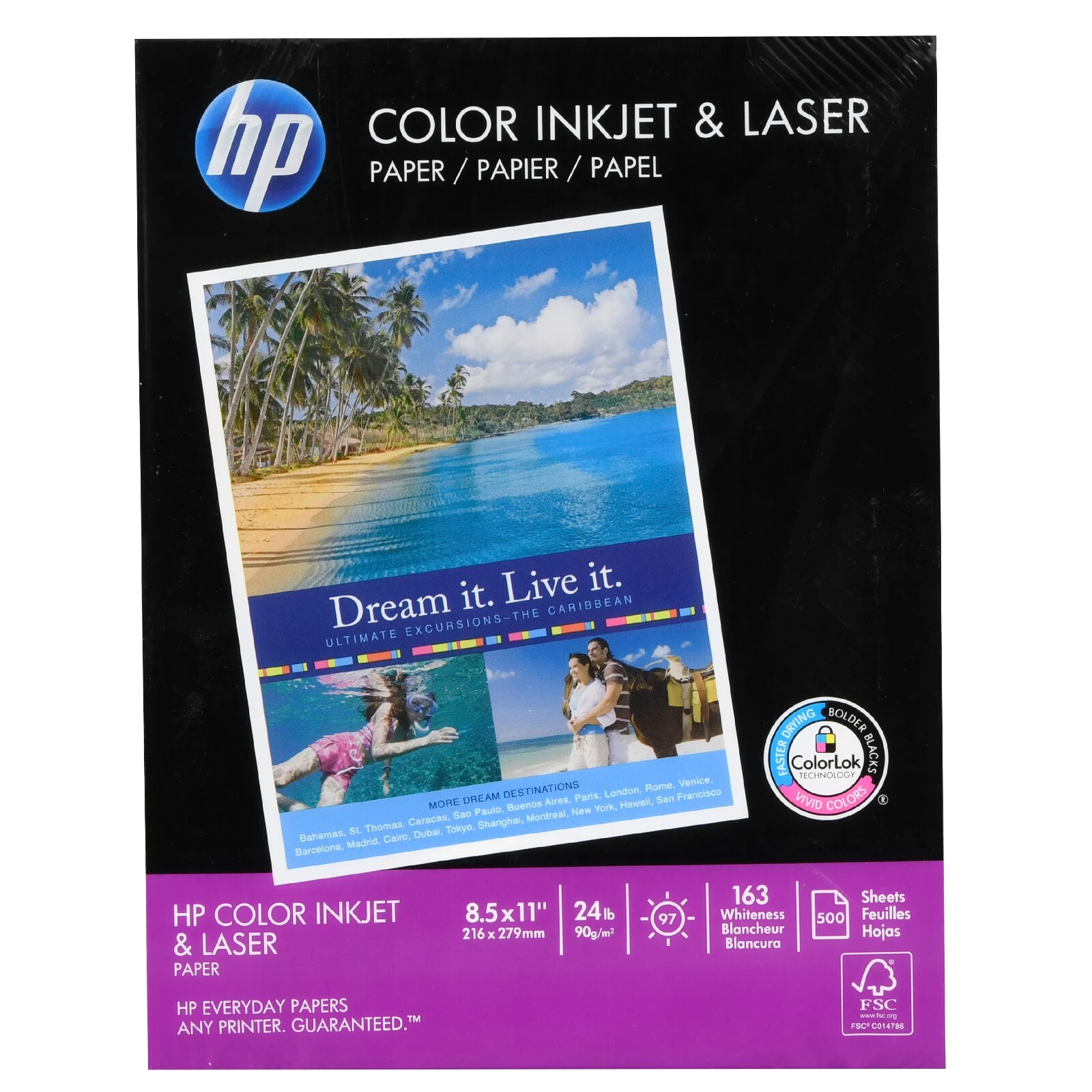 HP 163 Whiteness Color Inkjet &Laser Paper 24lb 500 Sheets 8.5 x 11″ ColorLok