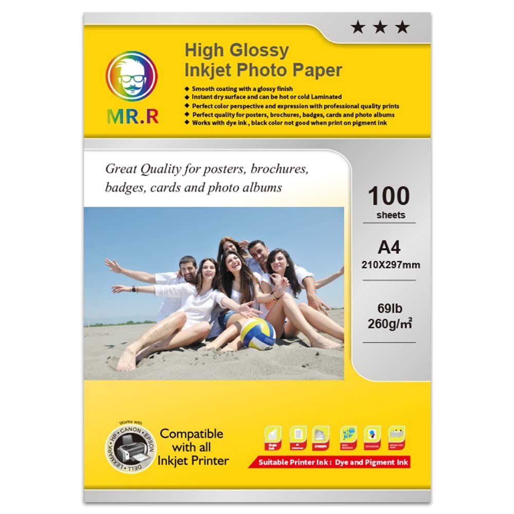 260gsm 100 Sheets A4 Size Single Sided Glossy Inkjet Photo Paper Intense…
