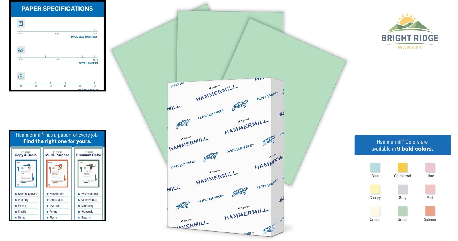 Recyclable 20 lb Green Paper, 8.5 x 11 Inches, Ideal for School and Art Projects