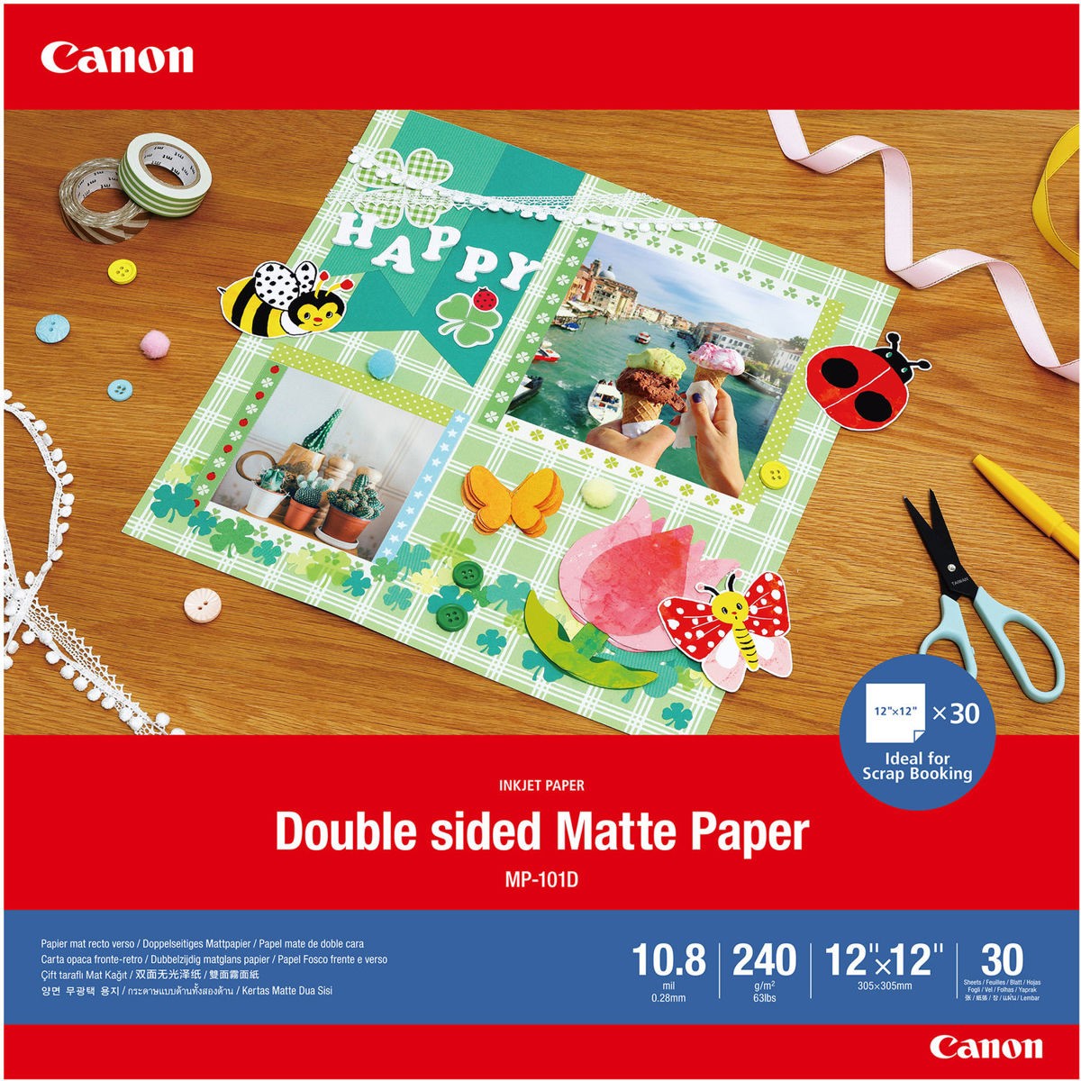 Canon 12×12″ MP-101D Double-Sided Matte Photo Paper, 10.8 mil, 240 gsm, 30 Sheet